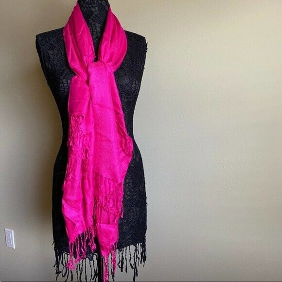 Oversized Pashmina Tassel Fringe Scarf Wrap Pink Magenta Barbiecore - Picture 7 of 9